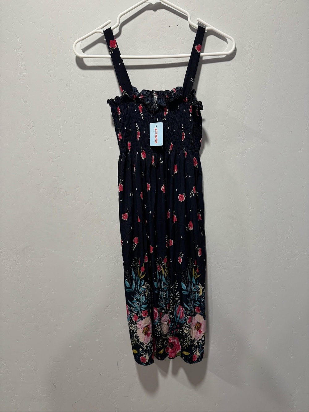Navy Floral Smocked Sundress with Pink Accent Flowers size medium